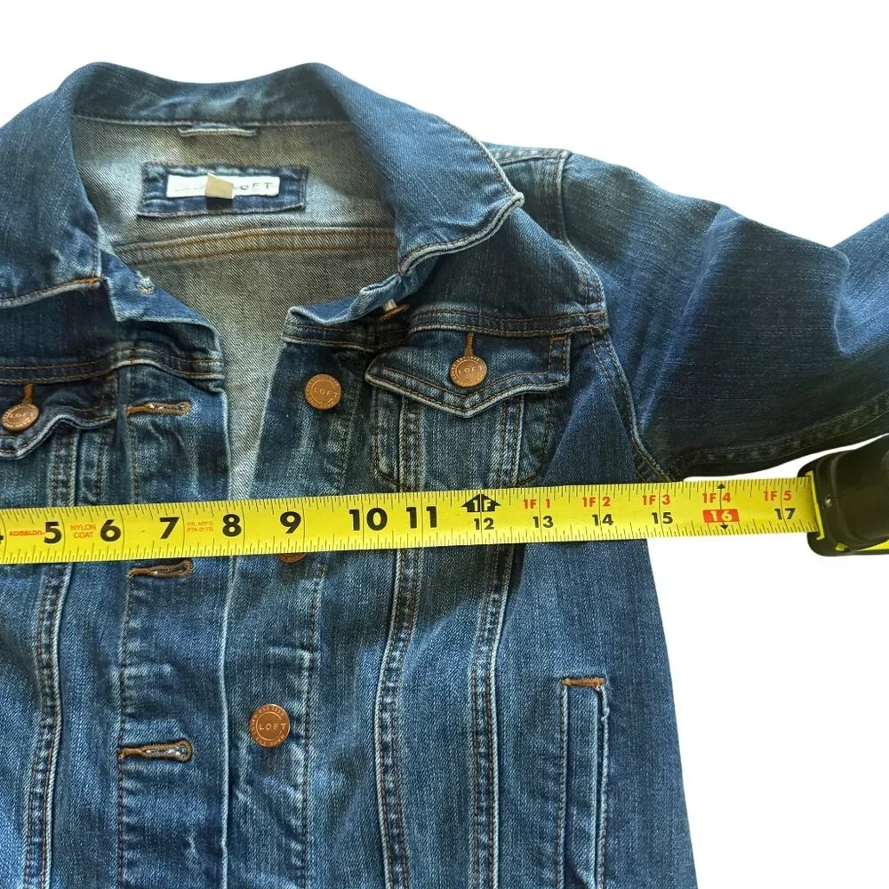 Loft Womens XXS Denim Jean Jacket Classic Fit Button Front Medium Wash Blue